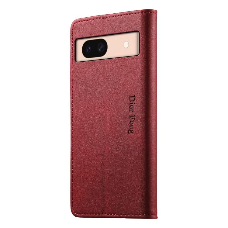 For Google Pixel 8a Dierfeng Metal Snap Magnetic RFID Vegan Leather Phone Case