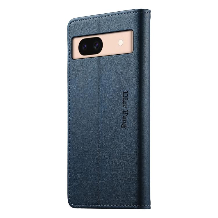 For Google Pixel 8a Dierfeng Metal Snap Magnetic RFID Vegan Leather Phone Case