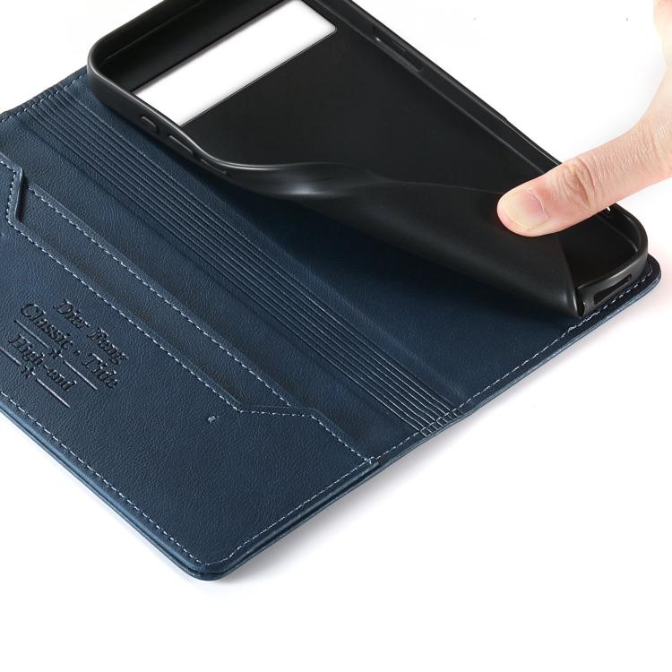 For Google Pixel 8a Dierfeng Metal Snap Magnetic RFID Vegan Leather Phone Case