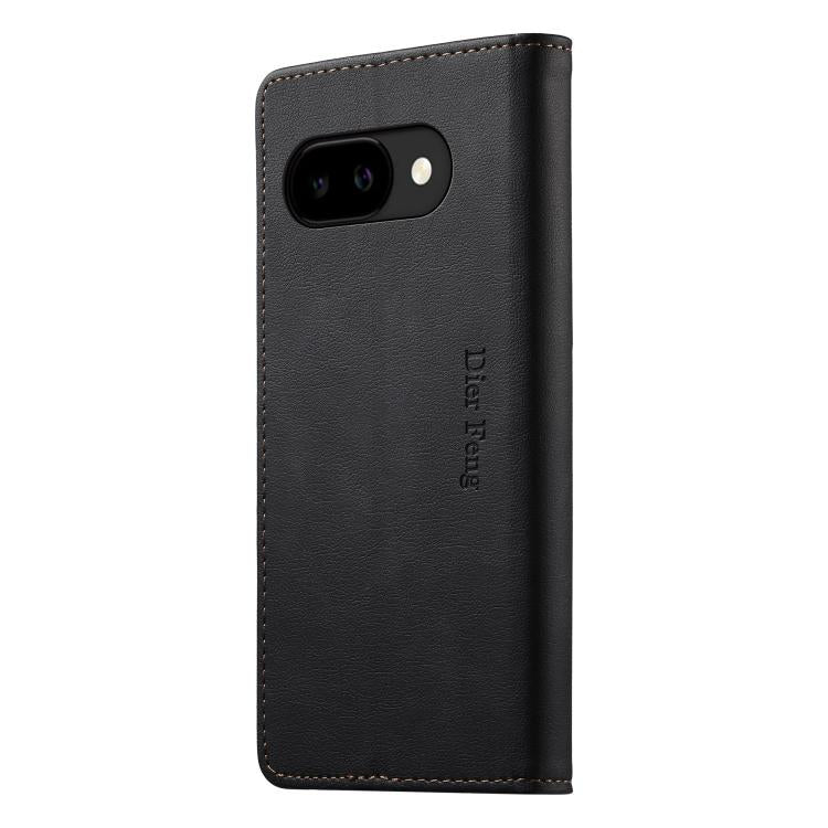 For Google Pixel 9a Dierfeng Metal Snap Magnetic RFID Vegan Leather Phone Case