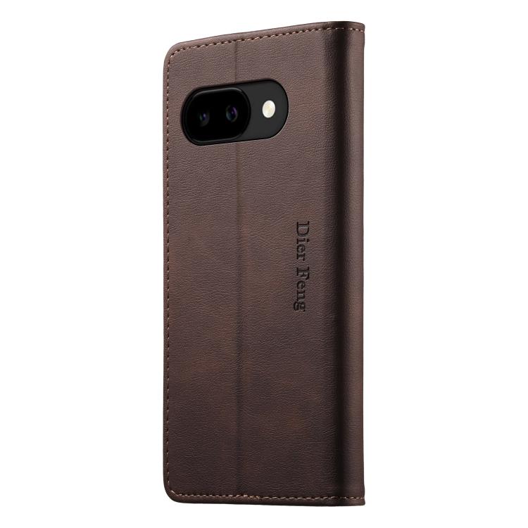 For Google Pixel 9a Dierfeng Metal Snap Magnetic RFID Vegan Leather Phone Case