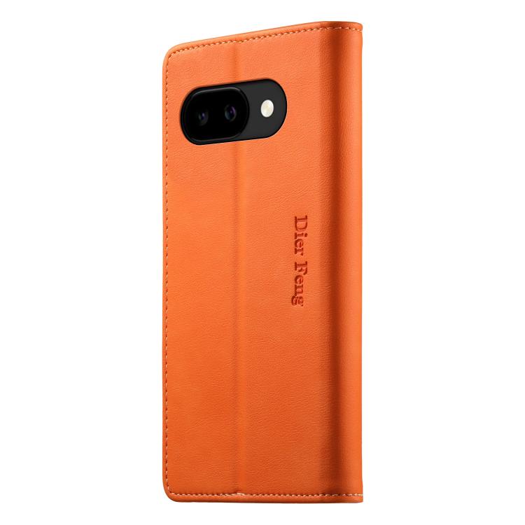 For Google Pixel 9a Dierfeng Metal Snap Magnetic RFID Vegan Leather Phone Case