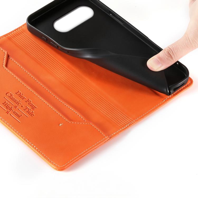 For Google Pixel 9a Dierfeng Metal Snap Magnetic RFID Vegan Leather Phone Case
