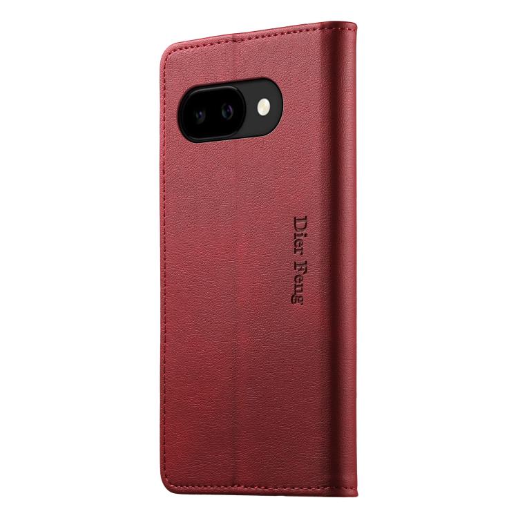 For Google Pixel 9a Dierfeng Metal Snap Magnetic RFID Vegan Leather Phone Case