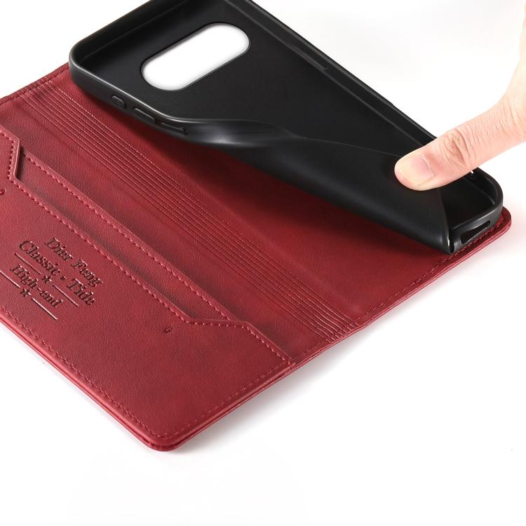 For Google Pixel 9a Dierfeng Metal Snap Magnetic RFID Vegan Leather Phone Case
