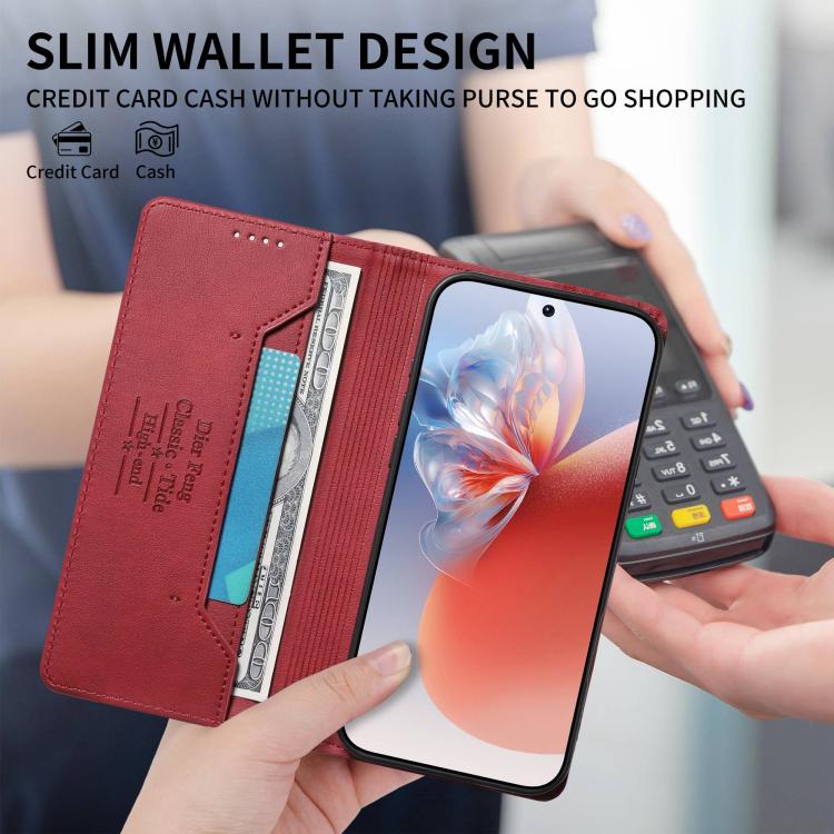 For Google Pixel 9a Dierfeng Metal Snap Magnetic RFID Vegan Leather Phone Case