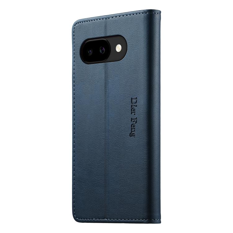 For Google Pixel 9a Dierfeng Metal Snap Magnetic RFID Vegan Leather Phone Case