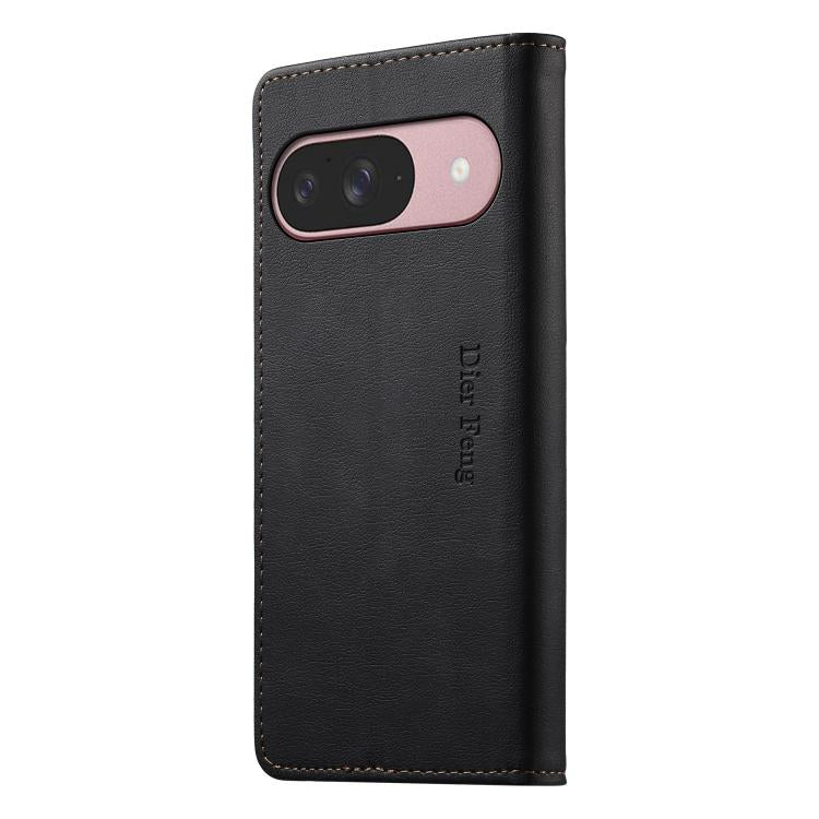 For Google Pixel 10 / 10 Pro / 9 / 9 Pro Dierfeng Metal Snap Magnetic RFID Vegan Leather Phone Case