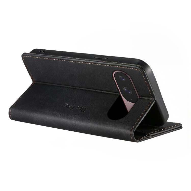 For Google Pixel 10 / 10 Pro / 9 / 9 Pro Dierfeng Metal Snap Magnetic RFID Vegan Leather Phone Case