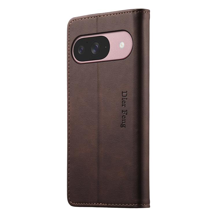 For Google Pixel 10 / 10 Pro / 9 / 9 Pro Dierfeng Metal Snap Magnetic RFID Vegan Leather Phone Case