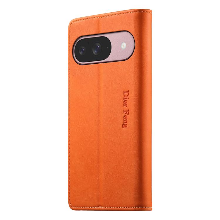 For Google Pixel 10 / 10 Pro / 9 / 9 Pro Dierfeng Metal Snap Magnetic RFID Vegan Leather Phone Case