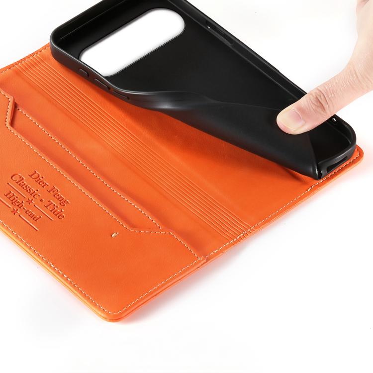 For Google Pixel 10 / 10 Pro / 9 / 9 Pro Dierfeng Metal Snap Magnetic RFID Vegan Leather Phone Case