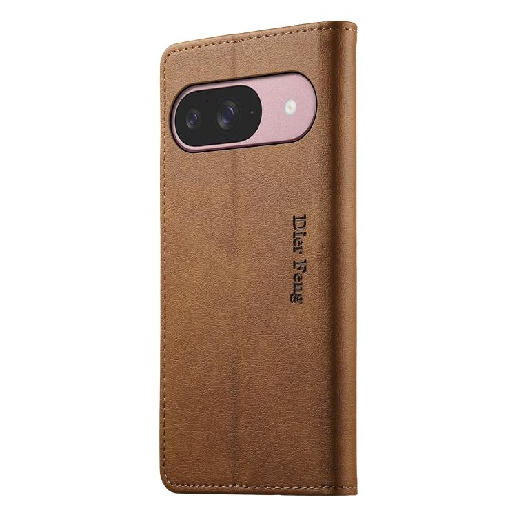 For Google Pixel 10 / 10 Pro / 9 / 9 Pro Dierfeng Metal Snap Magnetic RFID Vegan Leather Phone Case