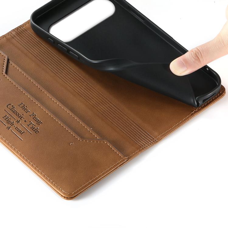For Google Pixel 10 / 10 Pro / 9 / 9 Pro Dierfeng Metal Snap Magnetic RFID Vegan Leather Phone Case