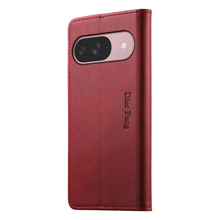 For Google Pixel 10 / 10 Pro / 9 / 9 Pro Dierfeng Metal Snap Magnetic RFID Vegan Leather Phone Case