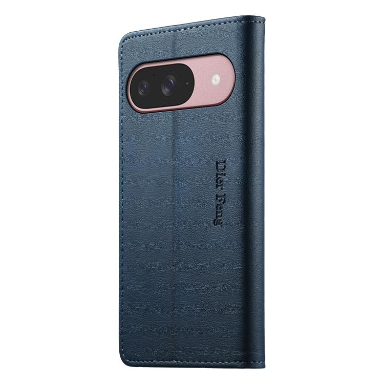 For Google Pixel 10 / 10 Pro / 9 / 9 Pro Dierfeng Metal Snap Magnetic RFID Vegan Leather Phone Case