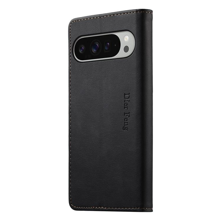 For Google Pixel 10 Pro XL / 9 Pro XL Dierfeng Metal Snap Magnetic RFID Vegan Leather Phone Case