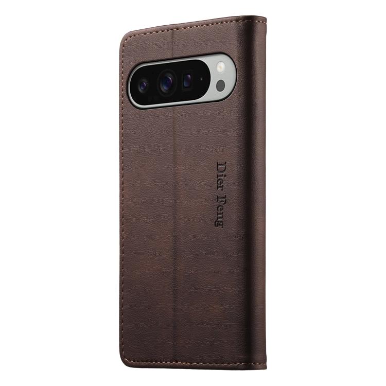 For Google Pixel 10 Pro XL / 9 Pro XL Dierfeng Metal Snap Magnetic RFID Vegan Leather Phone Case