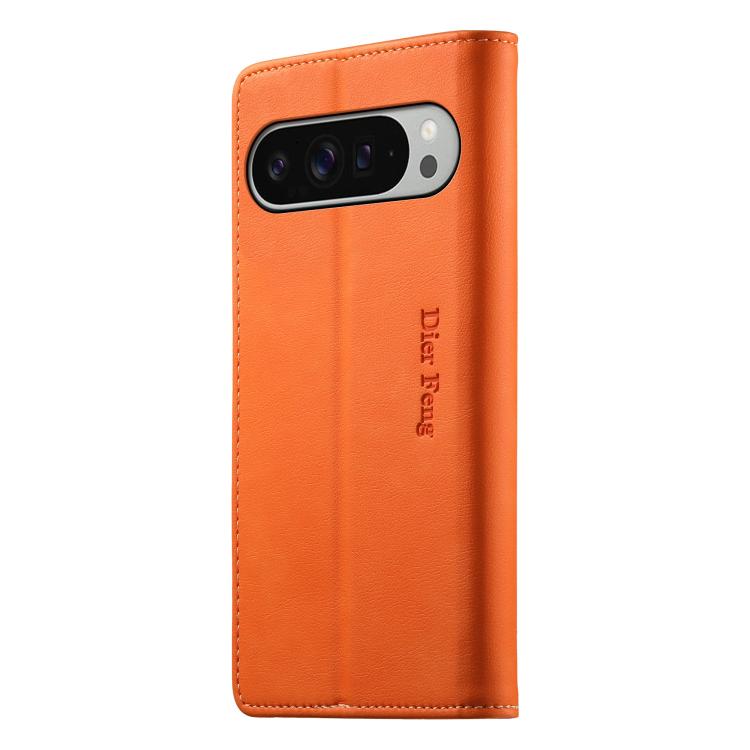 For Google Pixel 10 Pro XL / 9 Pro XL Dierfeng Metal Snap Magnetic RFID Vegan Leather Phone Case