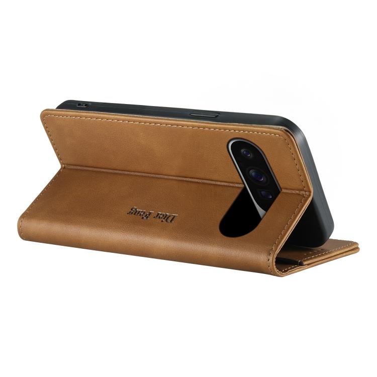 For Google Pixel 10 Pro XL / 9 Pro XL Dierfeng Metal Snap Magnetic RFID Vegan Leather Phone Case
