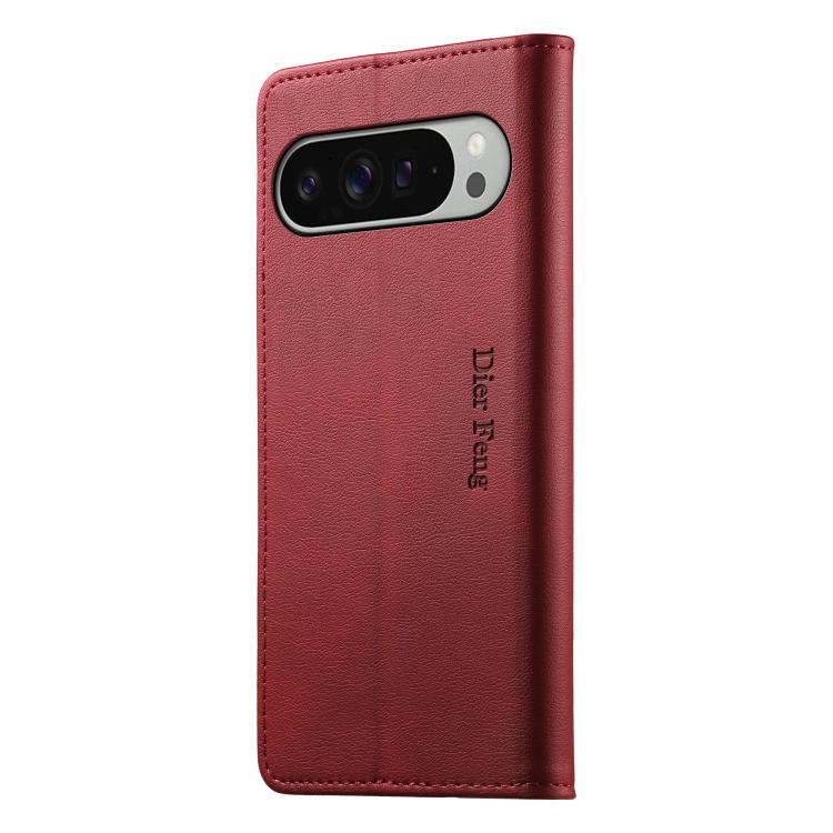 For Google Pixel 10 Pro XL / 9 Pro XL Dierfeng Metal Snap Magnetic RFID Vegan Leather Phone Case