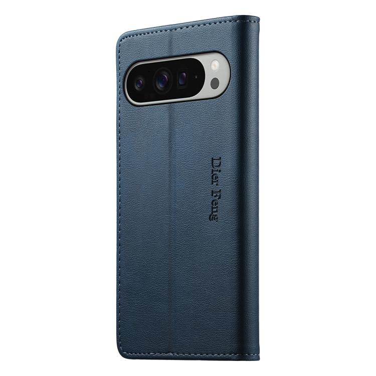 For Google Pixel 10 Pro XL / 9 Pro XL Dierfeng Metal Snap Magnetic RFID Vegan Leather Phone Case