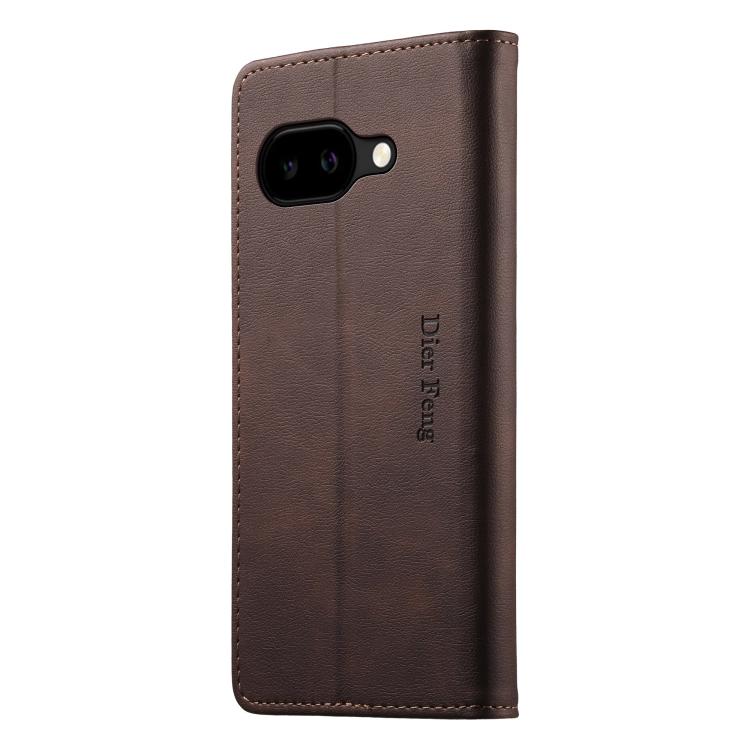 For Google Pixel 10a Dierfeng Metal Snap Magnetic RFID Vegan Leather Phone Case