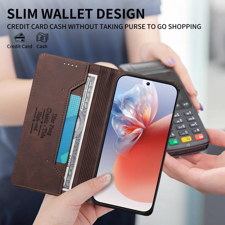 For Google Pixel 10a Dierfeng Metal Snap Magnetic RFID Vegan Leather Phone Case