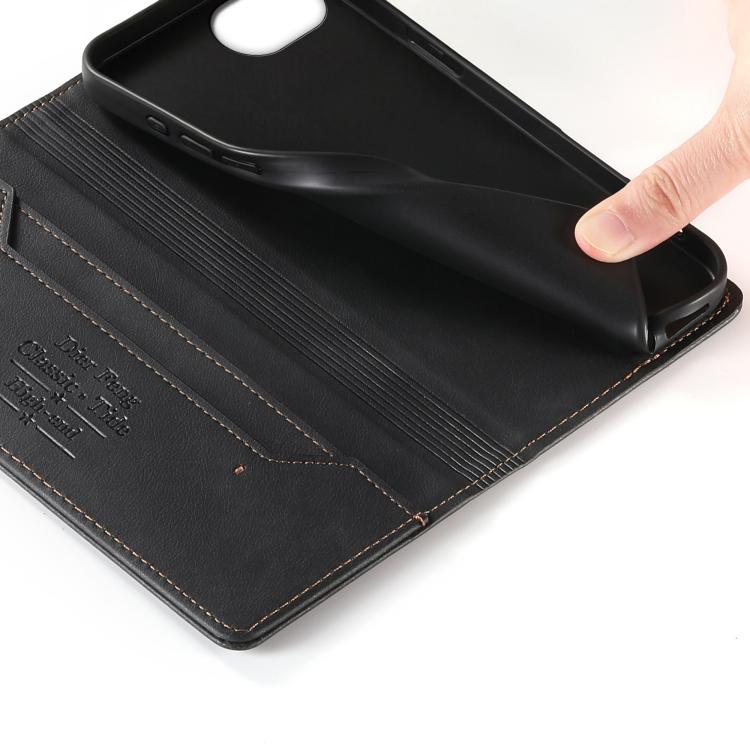 For iPhone 17e / 16e Dierfeng Metal Snap Magnetic RFID Vegan Leather Phone Case