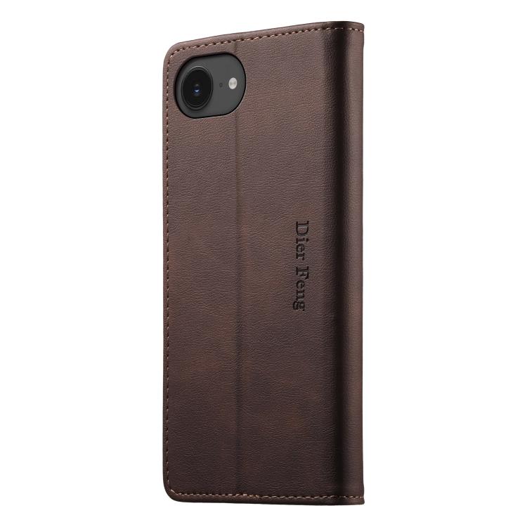 For iPhone 17e / 16e Dierfeng Metal Snap Magnetic RFID Vegan Leather Phone Case
