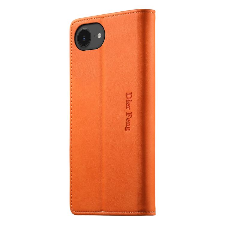 For iPhone 17e / 16e Dierfeng Metal Snap Magnetic RFID Vegan Leather Phone Case