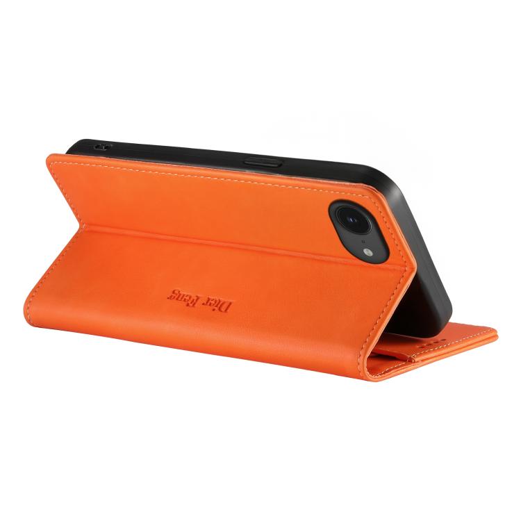 For iPhone 17e / 16e Dierfeng Metal Snap Magnetic RFID Vegan Leather Phone Case