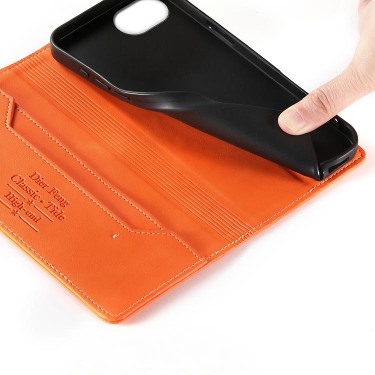 For iPhone 17e / 16e Dierfeng Metal Snap Magnetic RFID Vegan Leather Phone Case