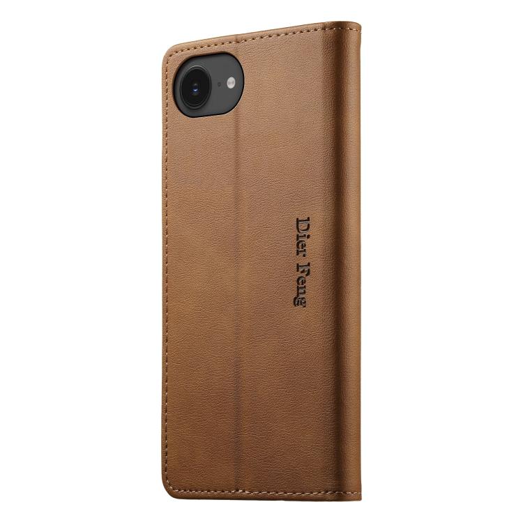 For iPhone 17e / 16e Dierfeng Metal Snap Magnetic RFID Vegan Leather Phone Case