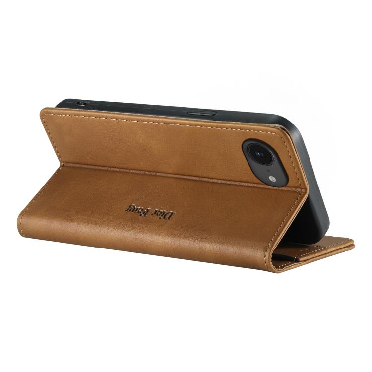 For iPhone 17e / 16e Dierfeng Metal Snap Magnetic RFID Vegan Leather Phone Case