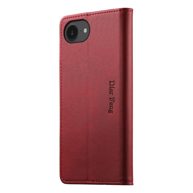 For iPhone 17e / 16e Dierfeng Metal Snap Magnetic RFID Vegan Leather Phone Case
