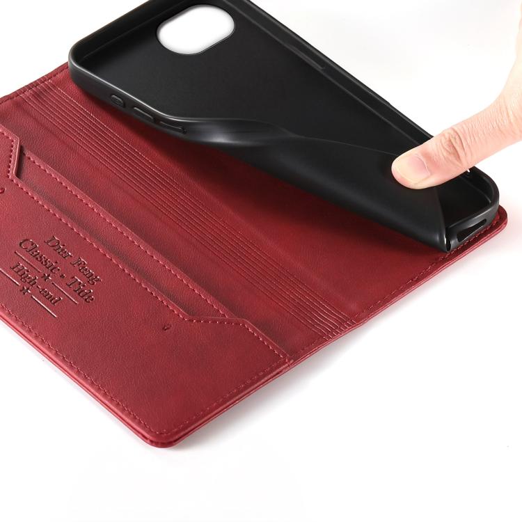 For iPhone 17e / 16e Dierfeng Metal Snap Magnetic RFID Vegan Leather Phone Case