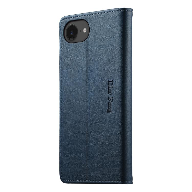 For iPhone 17e / 16e Dierfeng Metal Snap Magnetic RFID Vegan Leather Phone Case