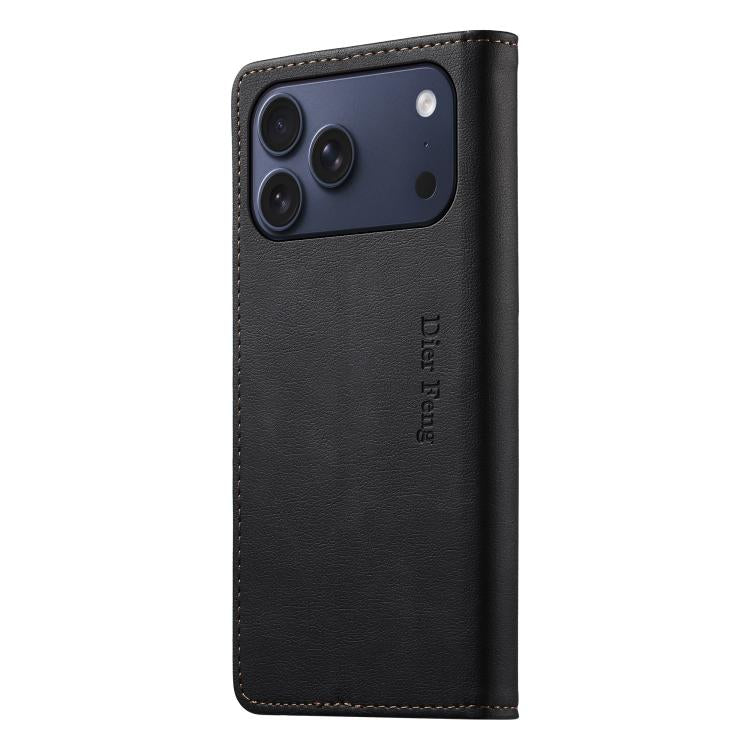 For iPhone 17 Pro Max Dierfeng Metal Snap Magnetic RFID Vegan Leather Phone Case