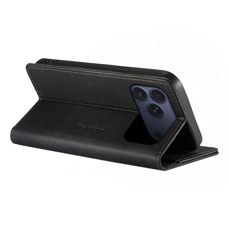 For iPhone 17 Pro Max Dierfeng Metal Snap Magnetic RFID Vegan Leather Phone Case