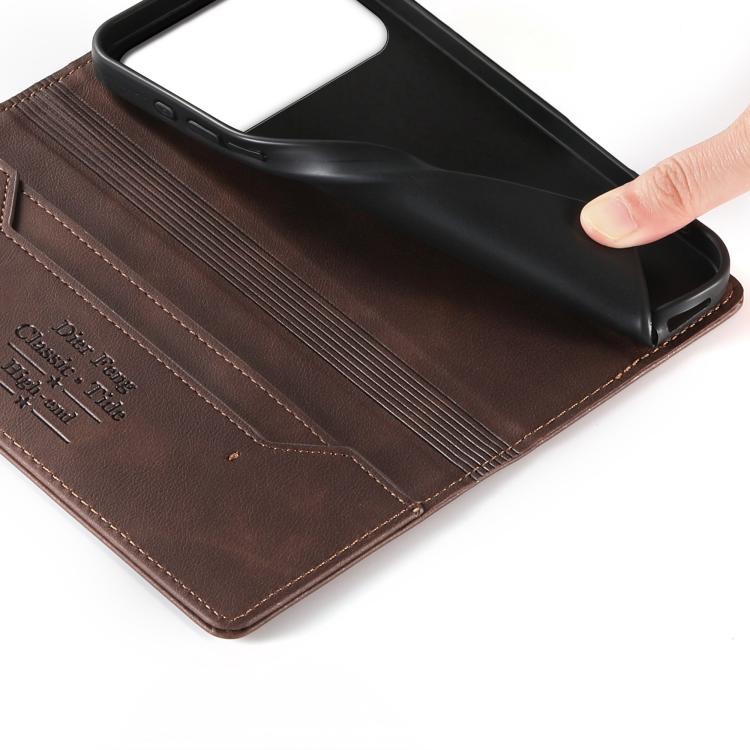 For iPhone 17 Pro Max Dierfeng Metal Snap Magnetic RFID Vegan Leather Phone Case