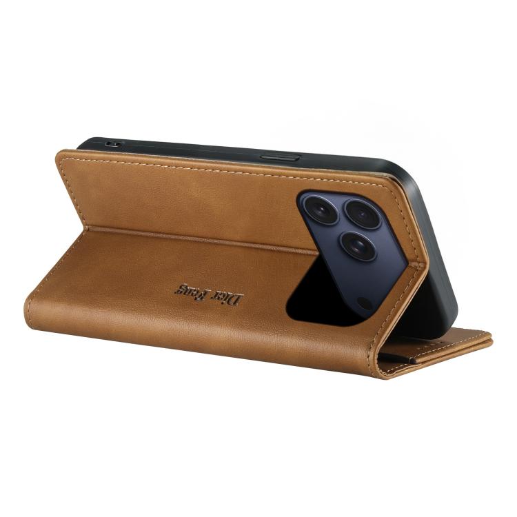 For iPhone 17 Pro Max Dierfeng Metal Snap Magnetic RFID Vegan Leather Phone Case