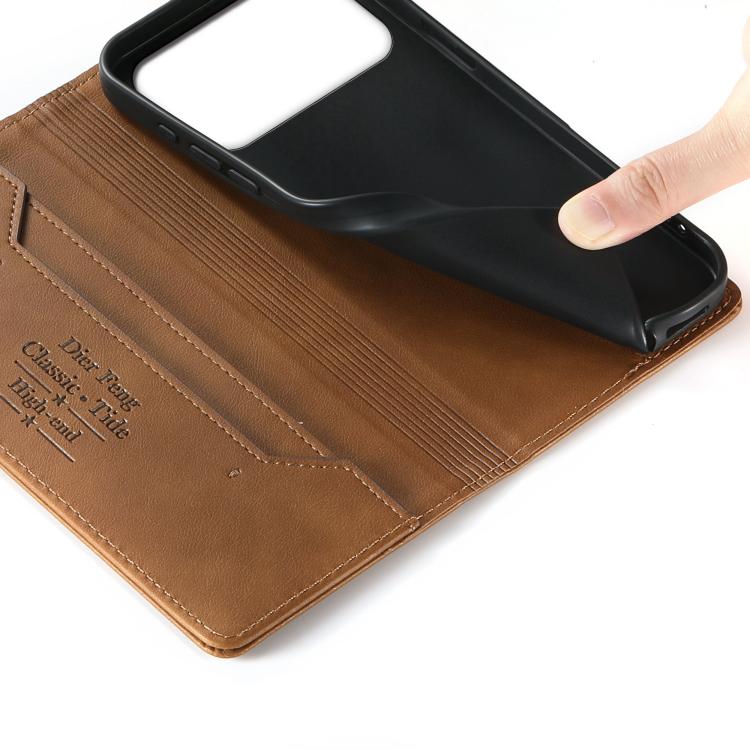 For iPhone 17 Pro Max Dierfeng Metal Snap Magnetic RFID Vegan Leather Phone Case