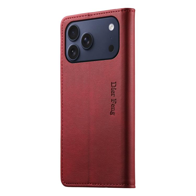 For iPhone 17 Pro Max Dierfeng Metal Snap Magnetic RFID Vegan Leather Phone Case