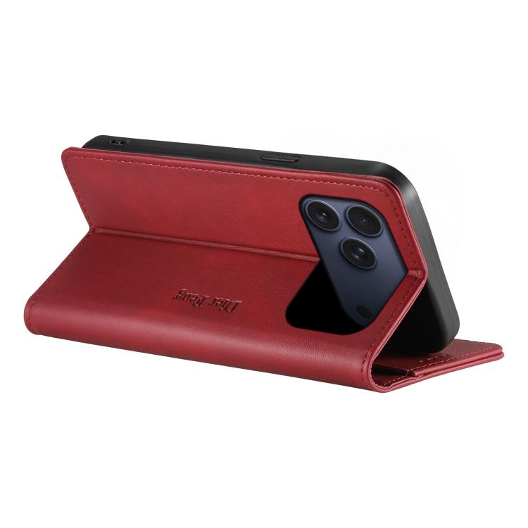 For iPhone 17 Pro Max Dierfeng Metal Snap Magnetic RFID Vegan Leather Phone Case