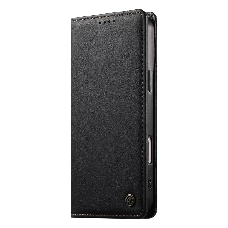 For iPhone 17 Pro Dierfeng Metal Snap Magnetic RFID Vegan Leather Phone Case