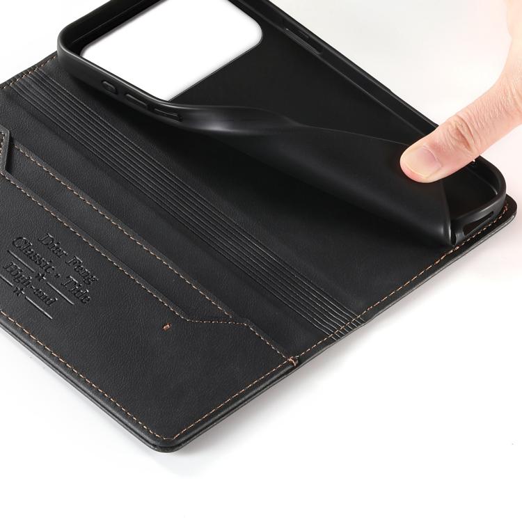 For iPhone 17 Pro Dierfeng Metal Snap Magnetic RFID Vegan Leather Phone Case