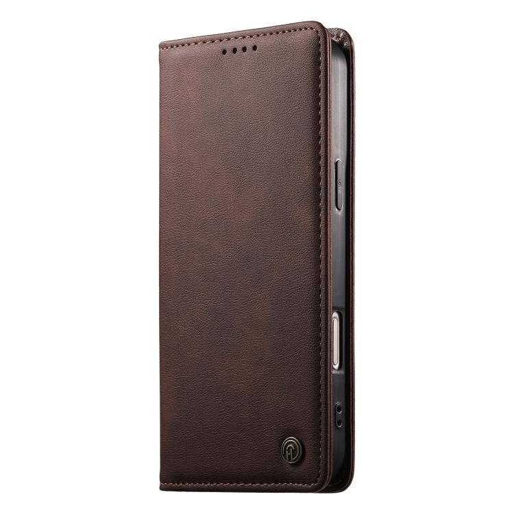 For iPhone 17 Pro Dierfeng Metal Snap Magnetic RFID Vegan Leather Phone Case