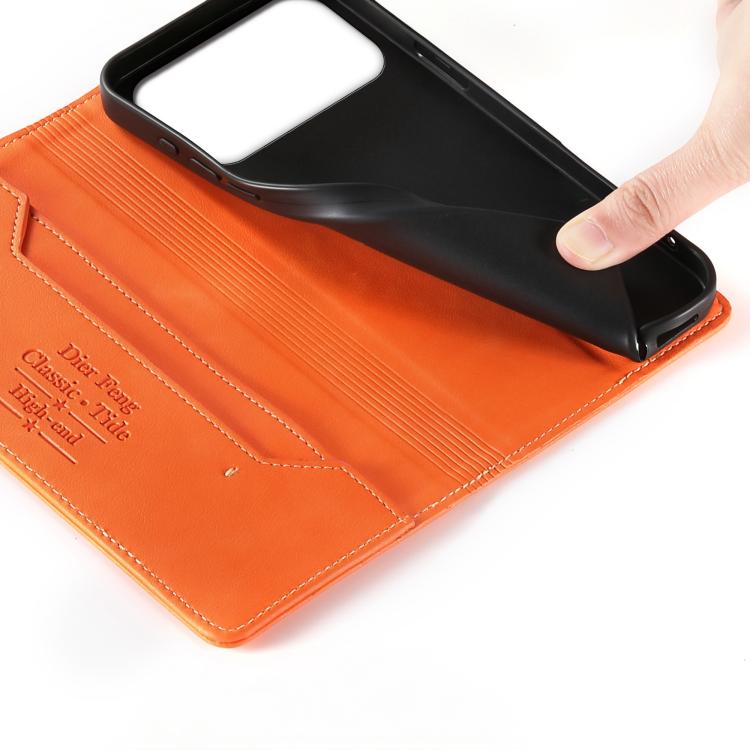 For iPhone 17 Pro Dierfeng Metal Snap Magnetic RFID Vegan Leather Phone Case