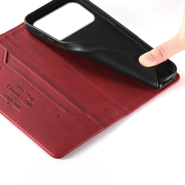 For iPhone 17 Pro Dierfeng Metal Snap Magnetic RFID Vegan Leather Phone Case